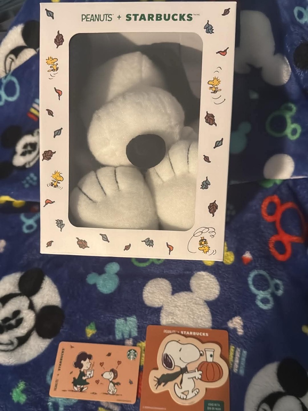 Starbucks Peanuts White Snoopy Plush with Orange-Themed Collectible gift Cards